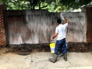 soft washing brick wall