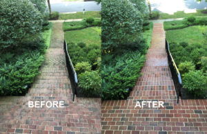 sidewalk before and after pressure cleaning